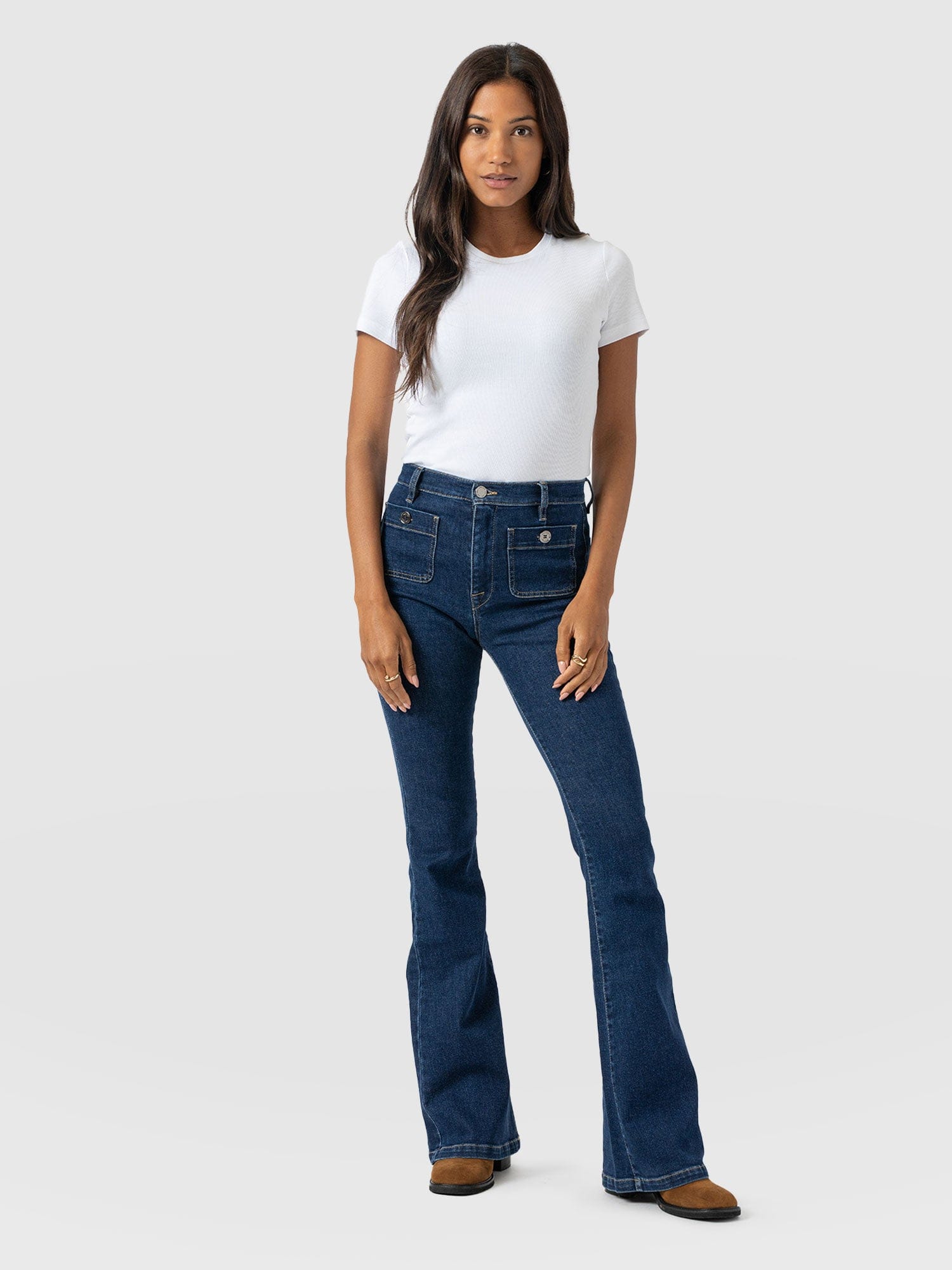 Bowie Stretch Flare Jeans Mid Blue - Women's Jeans | Saint + Sofia® US